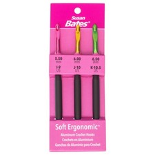 Susan Bates Silvalume Soft Ergonomic Crochet Hook Set Sizes I9/5.5mm, J10/6mm...