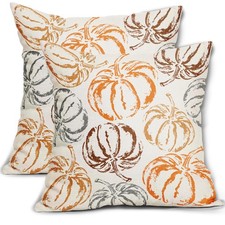 Fall Pillow Covers 18X18 Inch Set of 2 Burnt Orange Brown Grey Pumpkin Decorativ