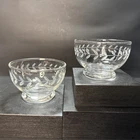 Vntg Anchor Hocking Clear Etched Laurel Leaf Footed Dessert Bowls Set of 2