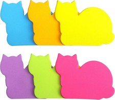 Vibrant Cat Shaped Sticky Notes - 6 Pads, 3x3 Inches, Perfect for Reminders