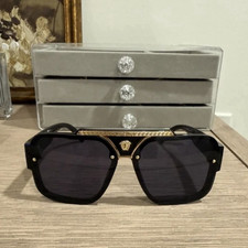 VERSACE Oversized Square Black Plastic Frame Gray Tinted Sunglasses