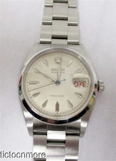 VINTAGE ROLEX OYSTERDATE PRECISION WATCH 6494 MENS WHITE DIAL SMOOTH BEZEL