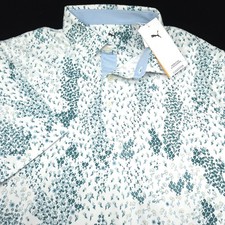 Puma Golf Polo Shirt Mens -M- White Green Blue Cloudspun Floral -PERFORMANCE