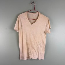 VTG 70s 80s Hanes Blank White V-Neck T-Shirt Made in USA MED 100% Cotton *Yellow