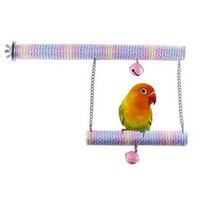 Dual-Layer Bird Swing Perch with Bells Rainbow Small to Medium, Multicolor