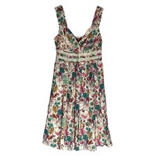 Sundance Sz 6 Floral Sweetheart Babydoll 100% Linen Sundress Lace Fit&Flare Midi
