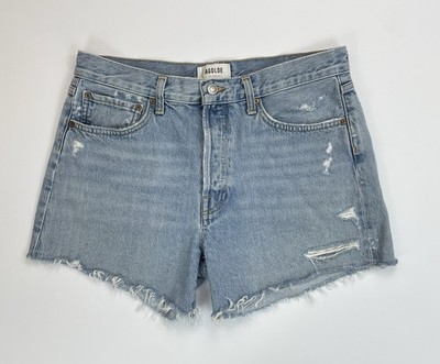 AGOLDE Parker Long Distressed Denim Jean Shorts Swapmeet Light Wash Rigid 29