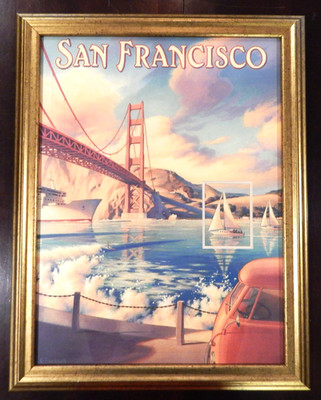 KERNE ERICKSON SIGNED FRAMED PRINT SAN FRANCISCO GOLDEN GATE BRIDGE 3D SAILBOAT