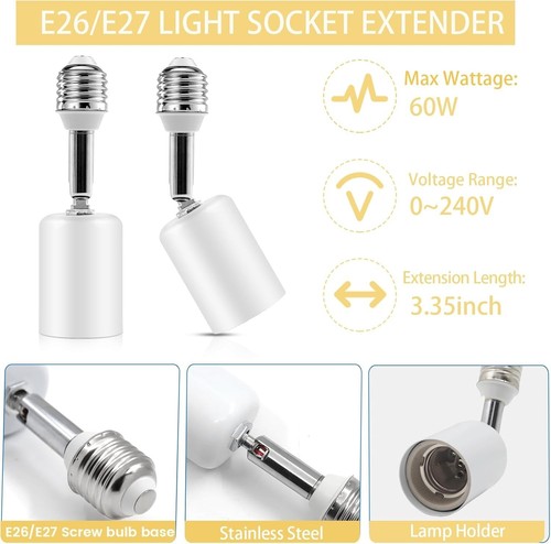 E27 WhiteCeramic Bulb Extension Socket - Heat-Resistant & Fireproof Lamp Holder - Picture 4 of 7
