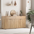 Oikiture Sideboard Buffet Storage Cabinet Cupboard 4 Doors 2 Drawers Natural
