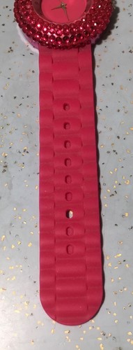 VIA NOVA HOT PINK 51mm BLING ANALOG WATCH STUDDED BEZEL CHIP ON CRYSTAL - Picture 9 of 17