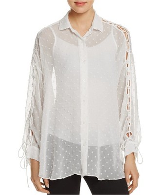 IRO Womens Silk Swiss Dot Button Down Blouse, Off White, 34