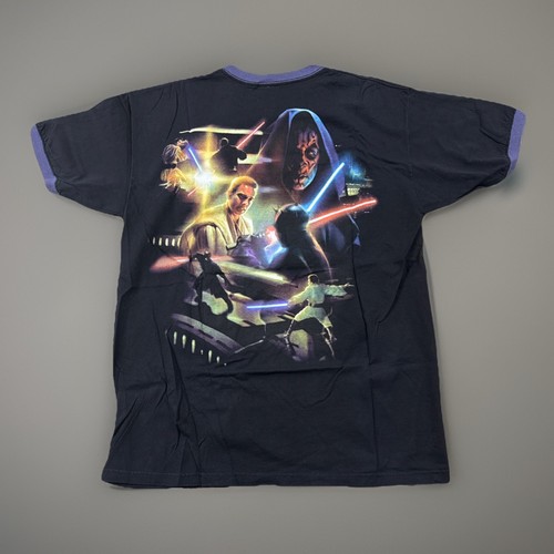 Vintage NWOT Star Wars Episode 1 Darth Maul AOP Ringer Shirt TEE JAYS TAG - Picture 4 of 5