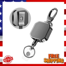 Heavy Duty Retractable Carabiner Keychain Belt Clip 28.3 Inch Steel Wire