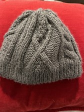 Columbia Youth L/LX Knit Beanie Hat Gray Cable Knit Lined Fleece Winter Warm