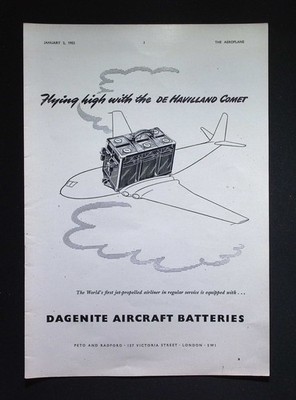 Original 1953 Werbung De Havilland Comet Dagenite Flugzeugbatterien