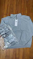 Alo Men  s Gray 1/4 Zip Mock Neck Fleece Pullover Sweatshirt Size S