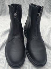 Clarks Calla Black Shiny Patent Ankle Boots UK 7D Wide Zip Up Front Rubber Soles