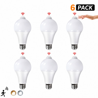 6 Pack E27 PIR Motion Sensor LED Bulb 12W Dusk to Dawn Auto On Off Light