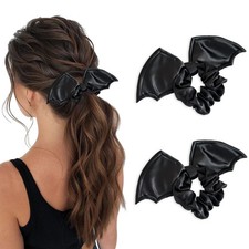 Halloween Bat Hair Scrunchies for Women Goth Hair Accessories Black Bats Head...