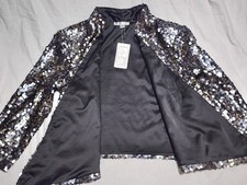 NWT Alberto Makali Sequin Jacket Holiday Festive Black  Metallic Sequin Sz M