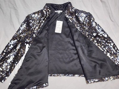 NWT Alberto Makali Sequin Jacket Holiday Festive Black & Metallic Sequin Sz M