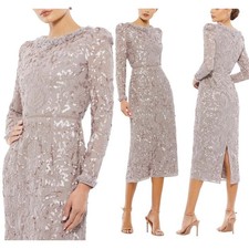 Mac Duggal 93595 Mauve Embellished Long Sleeve Midi Dress Size 8 $498