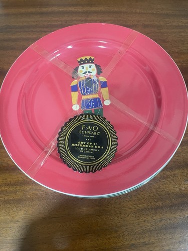 Set Of 4 Nutcracker Melamine Salad Plates Christmas FAO Schwarz New 8" READ - Picture 11 of 12