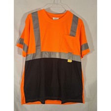 SRUS Safety High Visibility Reflective Orange Black Work Shirt Medium