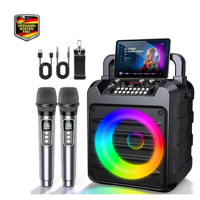 Karaoke Maschine 2 Mikrofone 20W Lautsprecher LED Lichtshow TWS Bluetooth