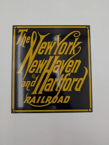 Vintage Ande Rooney NEW YORK NEW HAVEN HARTFORD RAILROAD Porcelain Metal Sign