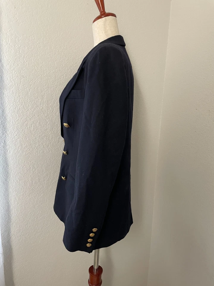 复古 Valerie Stevens 女式 6P 海军蓝双排扣富豪羊毛西装外套 — 第 4/4 张图片