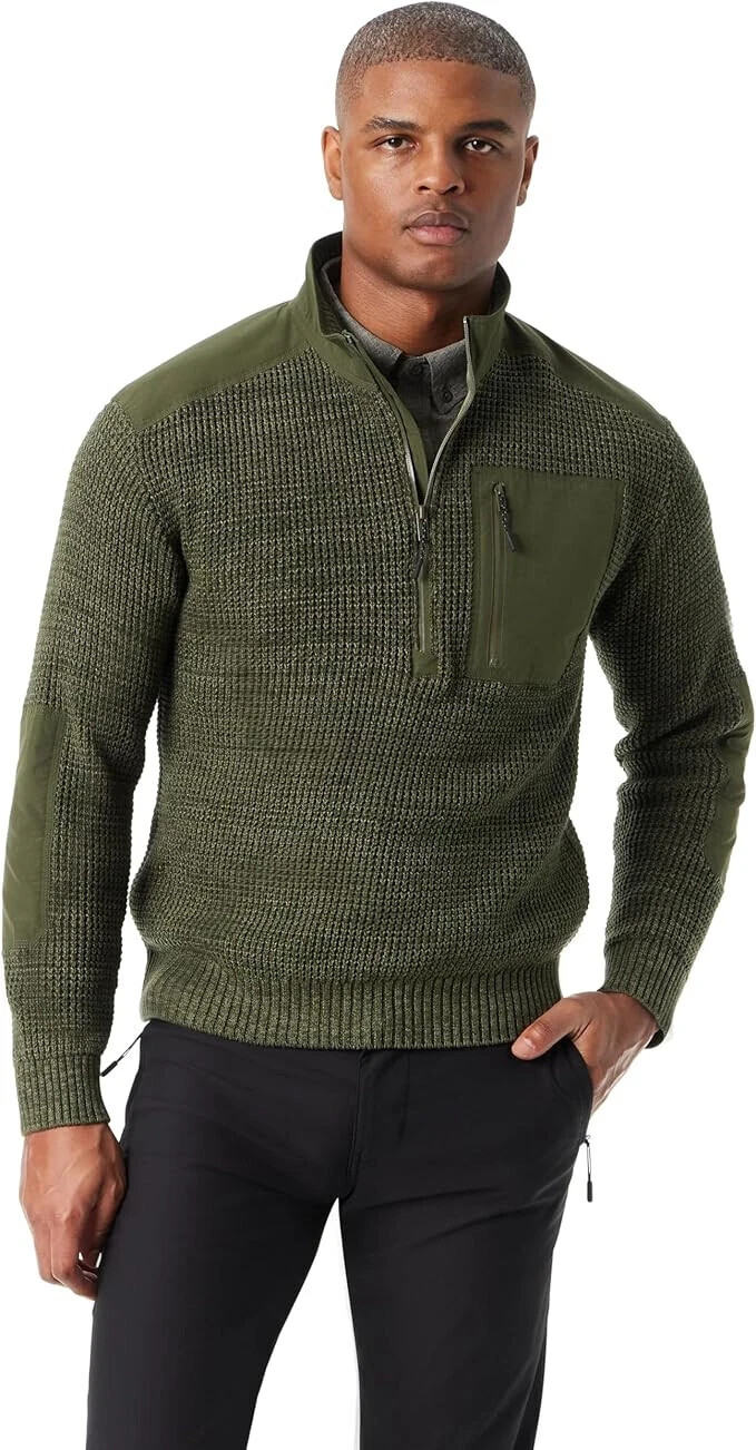 BASS OUTDOOR Men's Quarter Front Armer Pullover Sweater, Deep Depths, L