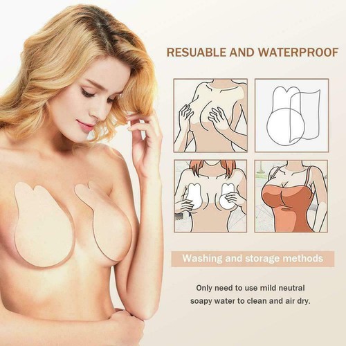 Invisible Bra Silicone Adhesive Lift Rabbit Reusable Push up Nipple Cover Sticky - Picture 12 of 28