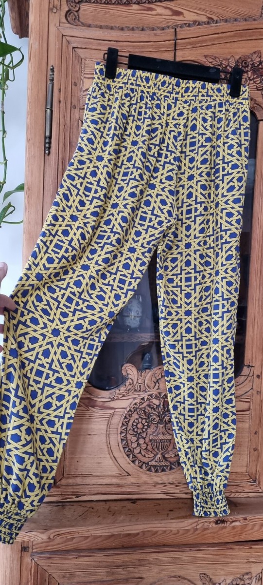 Pantalon Léger Femme En Viscose - Taille S, Ceinture élastique, Jaune/bleu - Occasion TB état