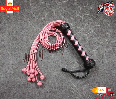 Cat-O-Nine Tails Rindsleder Auspeitscher mit stabilen 9 Knoten schwarz & rosa Peitsche