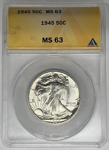 1945 Walking Liberty Half Dollar 50c Coin ANACS MS 63