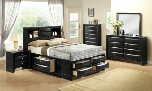 Contemporary Style 6Pc Queen Size Bed Dresser Mirror Nightstand Chest Set Wooden