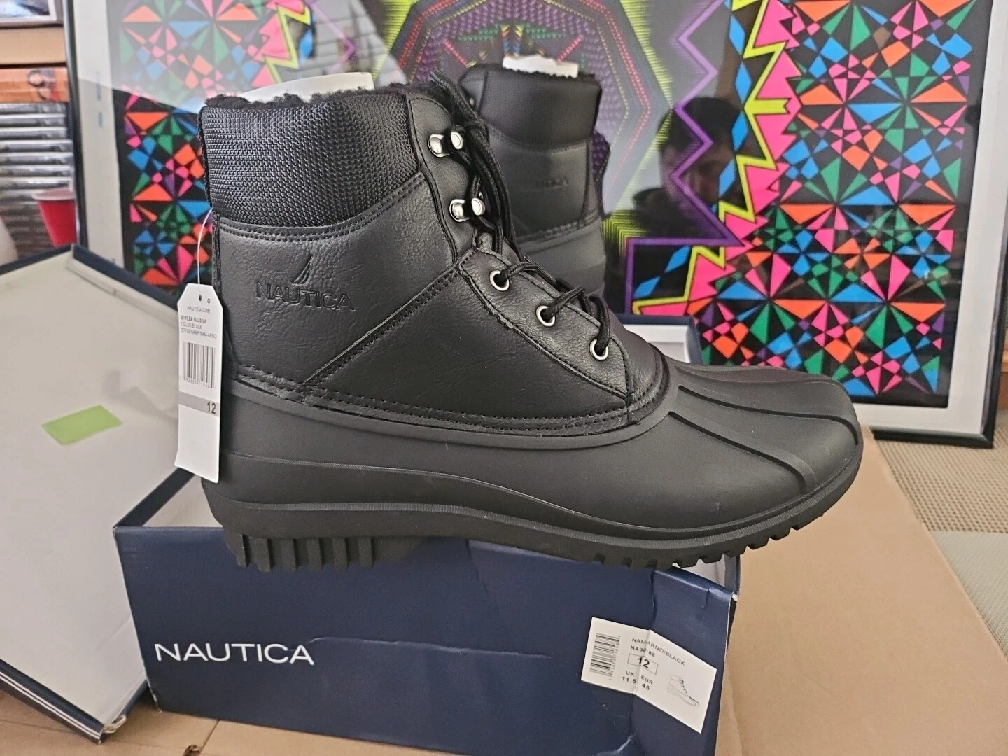Nautica Nam-ARNO Black Lace Up Boots Men's Size 12 DUCK boot (☆#trl8)