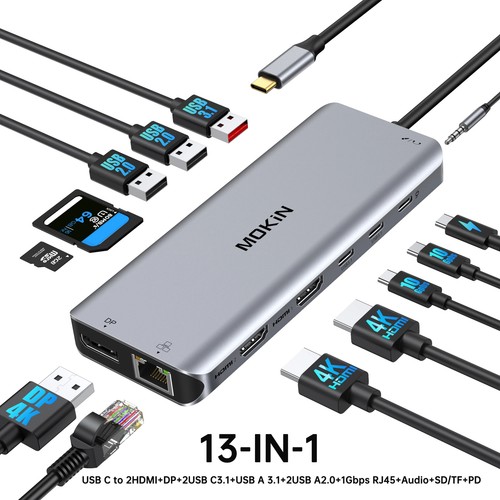 4K60Hz USB C Hub Type-C to Dual HDMI,Laptop Docking Station with DP RJ45 USB3.1 - 第 19/21 張圖片