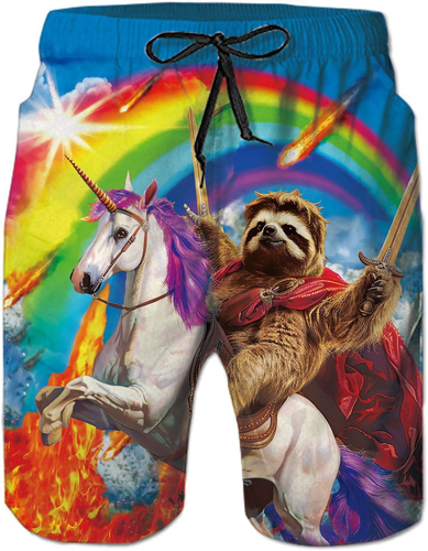 Men Swim Trunks Drawstring Elastic Waist Quick Dry Beach Shorts with Mesh Lining