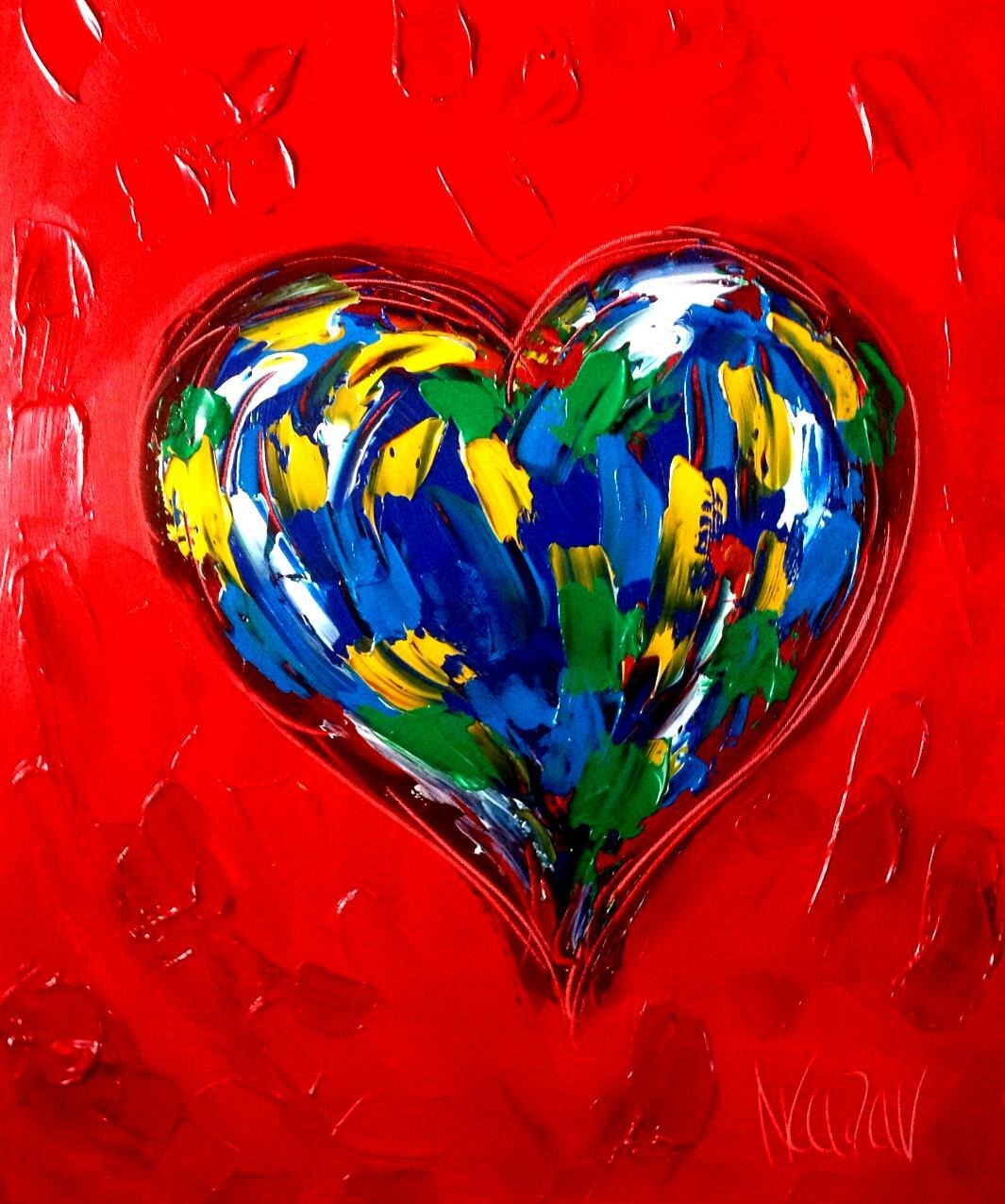 HEART ON RED   MARK KAZAV - ORIGINAL OIL PAINTING ABSTRACT RT3FH45