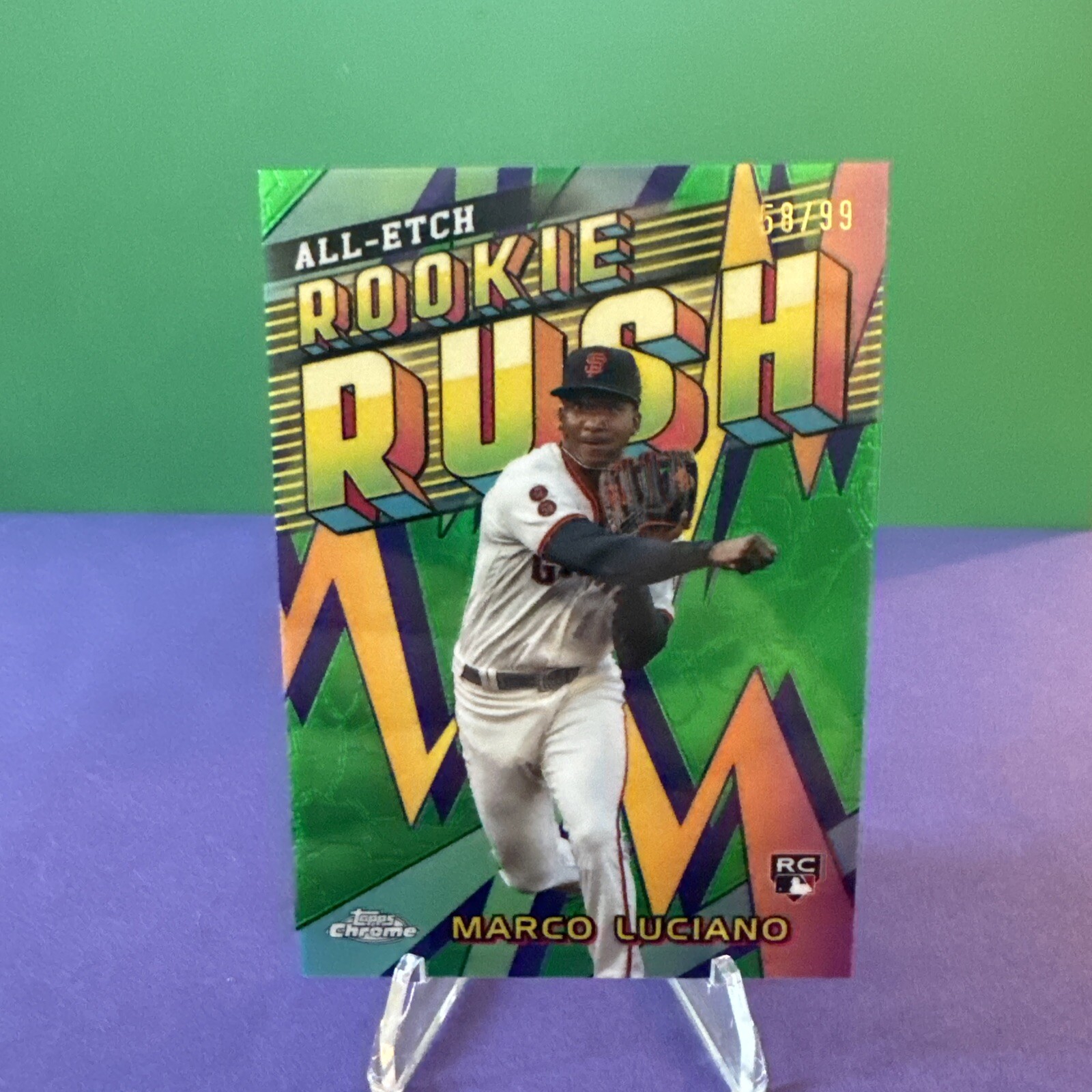 2024 Topps Chrome All-Etch Rookie Rush Green Refractor 58/ 99 Marco Luciano RC