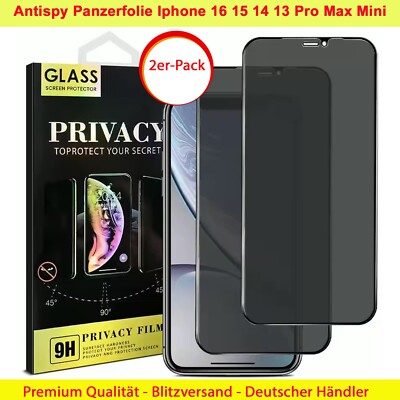 1-2x EchtGlas iPhone 16 15 14 13 Panzerfolie Schutzglas Displayschutz Anti Spy