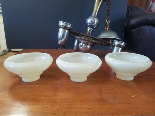 ANTICO LAMPADARIO LINCOLN ART DECO CROMATO 3 LUCI APPARECCHIO TONALITÀ CREMA RARA - Foto 11 di 12