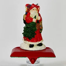 Vintage Cast Iron WOODLAND SANTA 6" Stocking Hanger Christmas Tree Toy Sack
