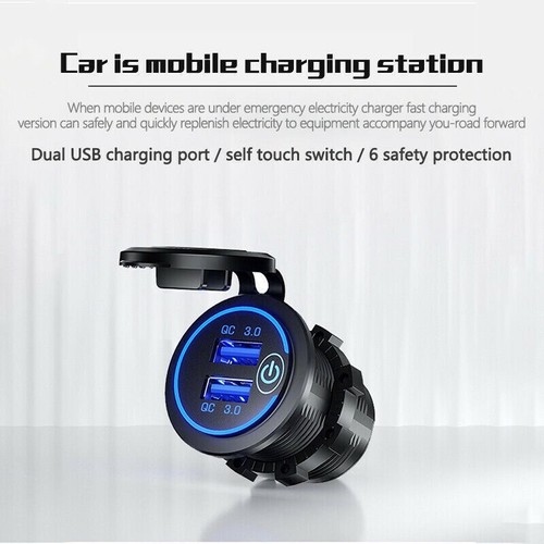 Fast Charger LED Waterproof QC3.0 Socket 12V Dual USB Car Outlet Power Voltmeter - Picture 2 of 16