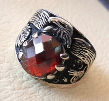 NATURAL RED GARNET JANUARY BIRTH 925 STERLING SILVER TURKEY EAGLE CLAW MENS RING