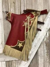Western Leather Top Grain Bull Riding  Rodeo Chinks with Matching Fringes : 8527