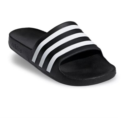 New ADIDAS Adilette Aqua Size 10 Black / White Athletic Slide Men s Sandals
